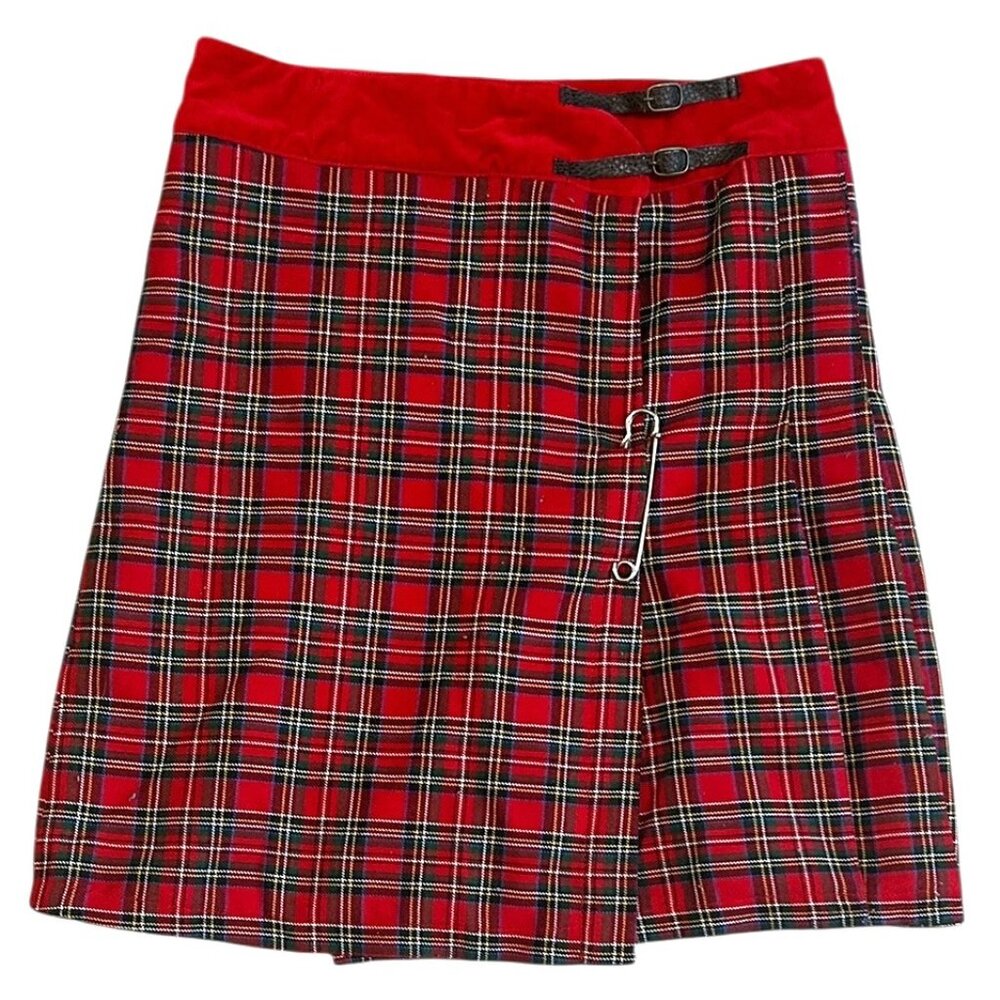 Vintage IZOD Red Plaid Kilt Skirt Wrap Pleated‎ Preppy Academia Festival Sz 16